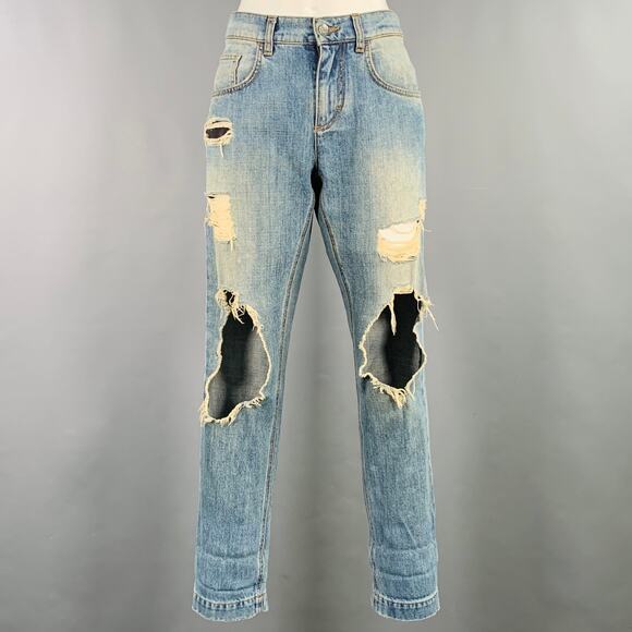 DOLCE & GABBANA Size 4 Blue Cotton Distressed Boyfriend Jeans - Picture 1 of 7